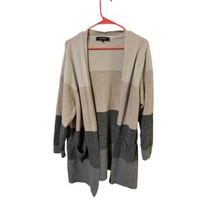 Chloe + Jasmine Size 1X Colorblock Open Front Cardigan Sweater Cozy Soft Pockets